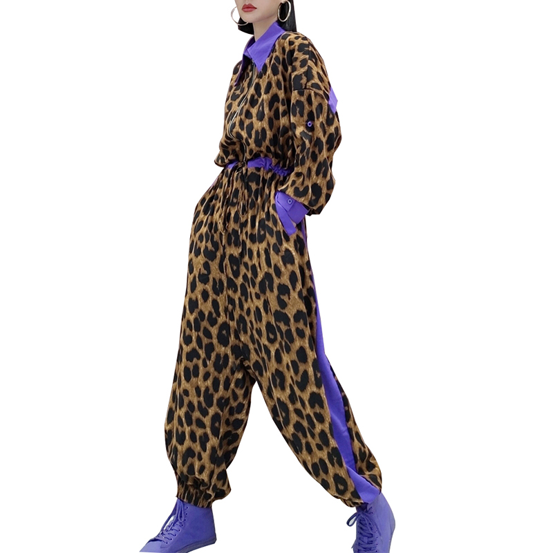 SS23115 Recycled Polyester Leopard print baggy loose Playsuit Jumpsuit (3)