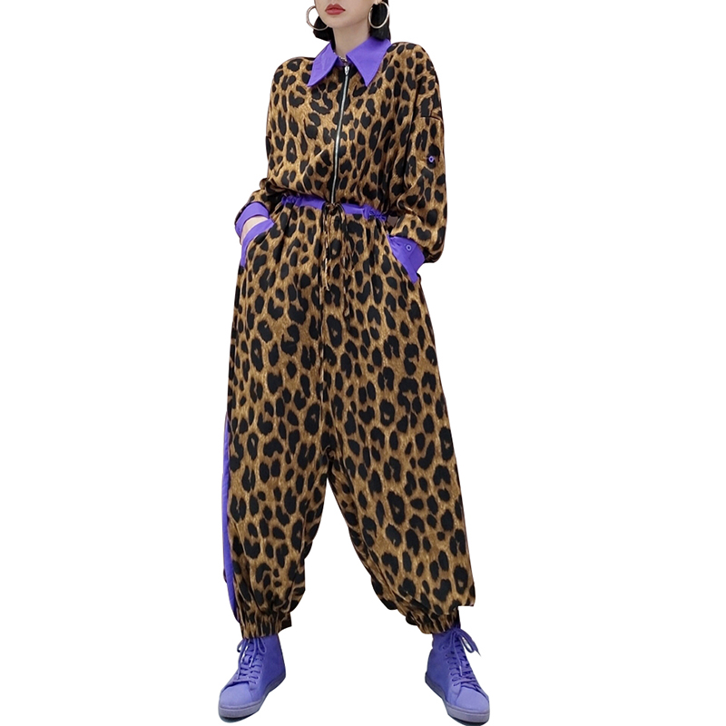 SS23115 Recycled Polyester Leopard print baggy loose Playsuit Jumpsuit (4)